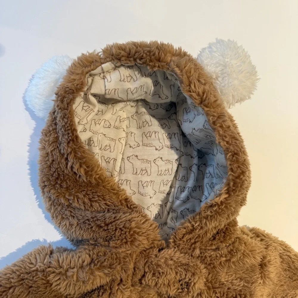 Carter's Brown and White Fleece Bear Footie Zip up Onesie
